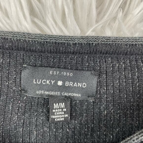 Lucky Brand Ribbed Front Knot Tie Sweater. Dark gray. Size medium. - Picture 4 of 9